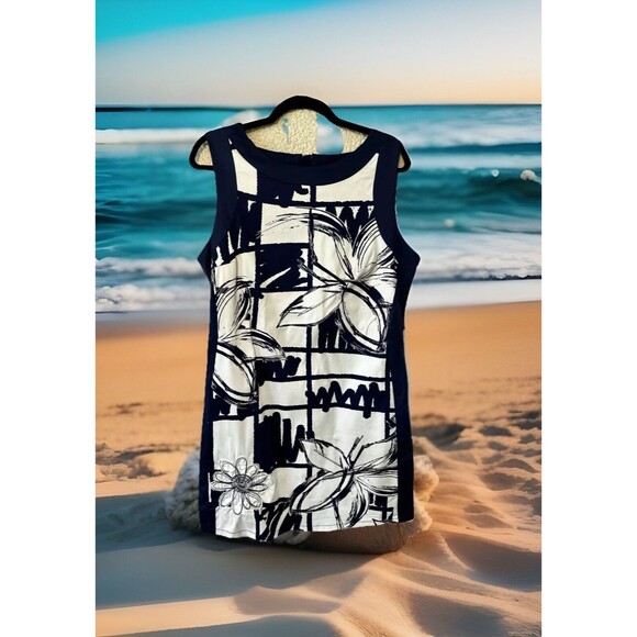 DESIGUAL  Size 12/44 Navy Knee-Length Sheath‎ Dress Cotton Sleeveless Logo - Picture 1 of 12